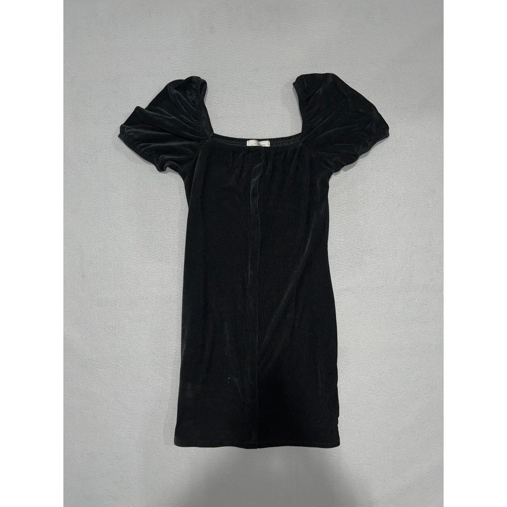No Comment Velvet Mini Dress Womens Large Black Stretch‎ Puff Sleeve Square Neck